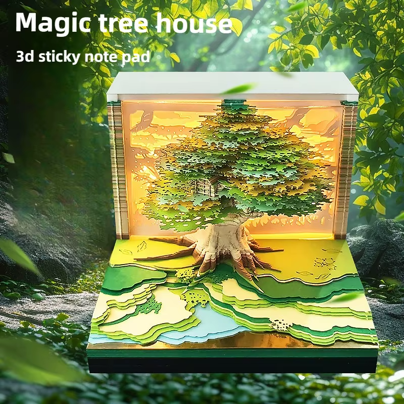 Elevate Your Workspace with the 2026 Sakura Treehouse 3D Memo Pad - Perfect Desktop Decor for Christmas and Birthdays!